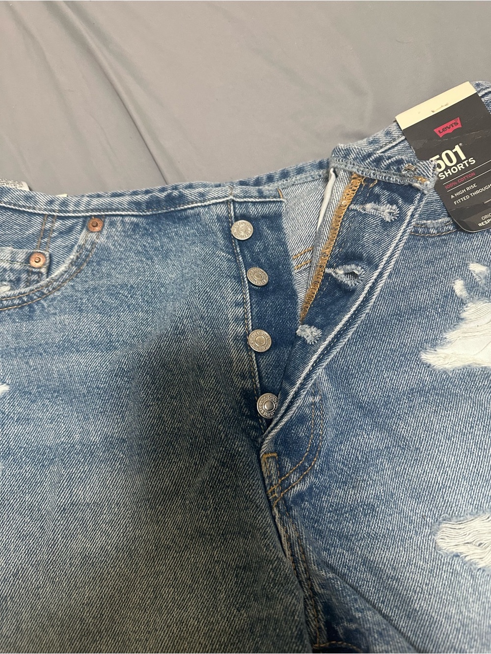 Levi's Distressed Denim Cutoff Shorts - Blue - Picture 2 of 3